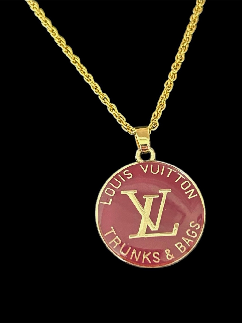 Authentic Louis Vuitton Maroon Truck & Bags Charm Necklace